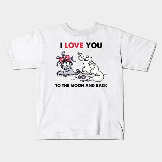 Funny Simons Cat I Love You To The Moon And Back Kids T-Shirt by devanpm